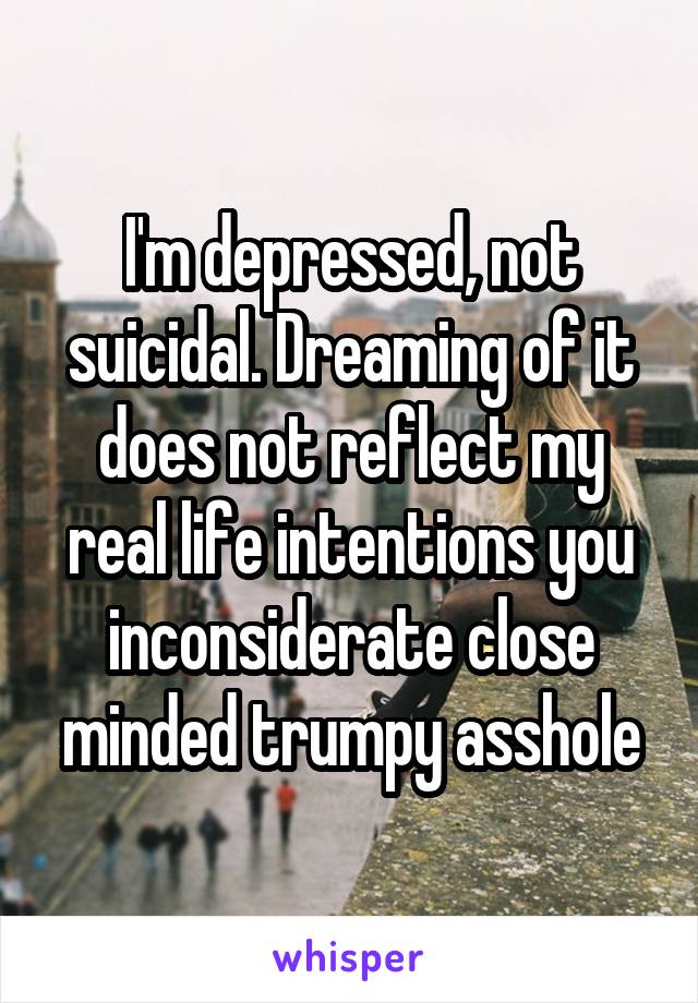 I'm depressed, not suicidal. Dreaming of it does not reflect my real life intentions you inconsiderate close minded trumpy asshole
