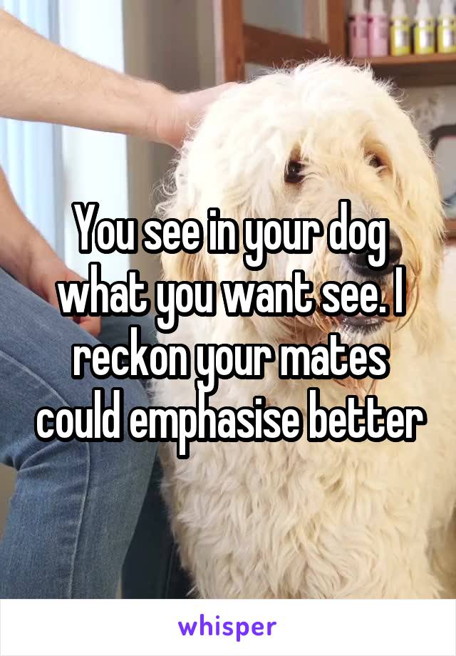 You see in your dog what you want see. I reckon your mates could emphasise better