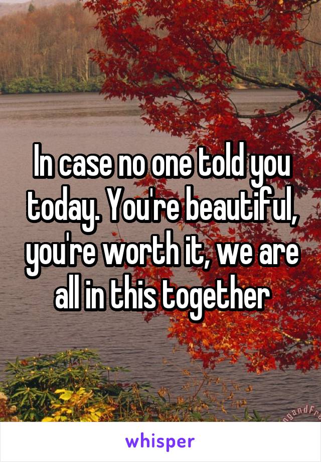 In case no one told you today. You're beautiful, you're worth it, we are all in this together
