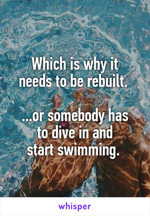 Which is why it
needs to be rebuilt. 

...or somebody has
to dive in and
start swimming. 