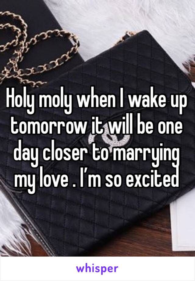 Holy moly when I wake up tomorrow it will be one day closer to marrying my love . I’m so excited 