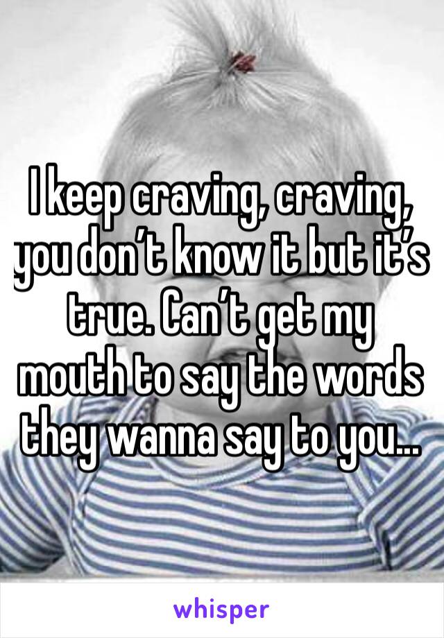 I keep craving, craving, you don’t know it but it’s true. Can’t get my mouth to say the words they wanna say to you...