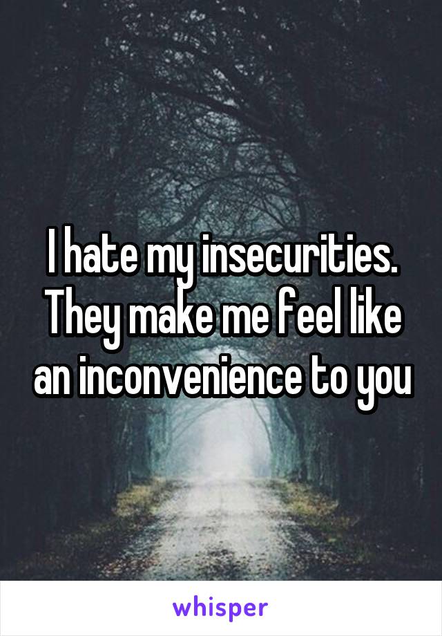 I hate my insecurities. They make me feel like an inconvenience to you