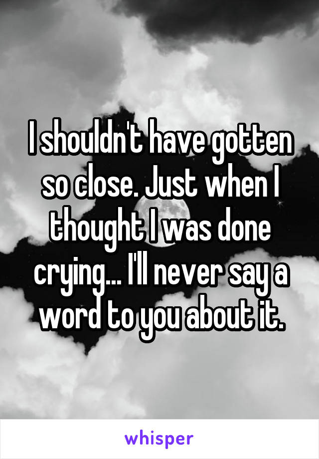 I shouldn't have gotten so close. Just when I thought I was done crying... I'll never say a word to you about it.