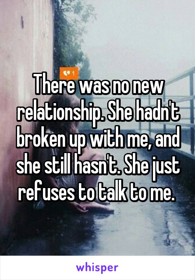 There was no new relationship. She hadn't broken up with me, and she still hasn't. She just refuses to talk to me. 