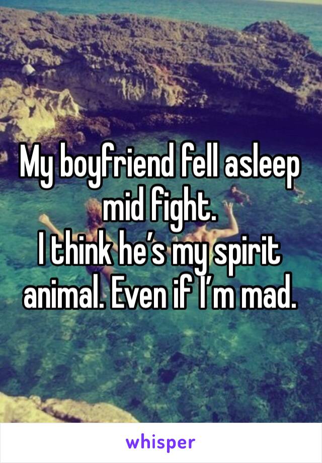 My boyfriend fell asleep mid fight. 
I think he’s my spirit animal. Even if I’m mad. 