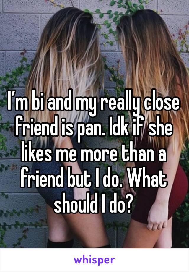 I’m bi and my really close friend is pan. Idk if she likes me more than a friend but I do. What should I do?