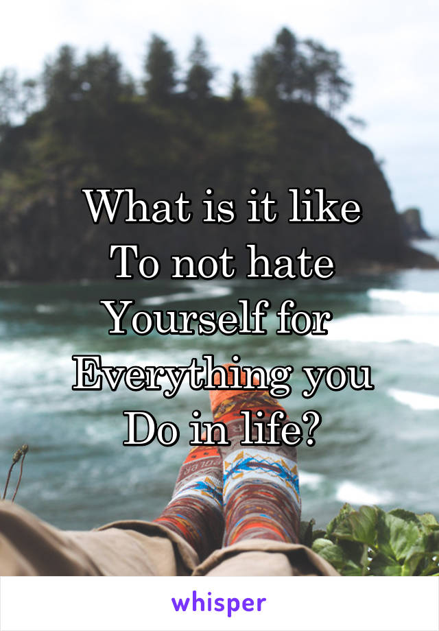 What is it like
To not hate
Yourself for 
Everything you
Do in life?