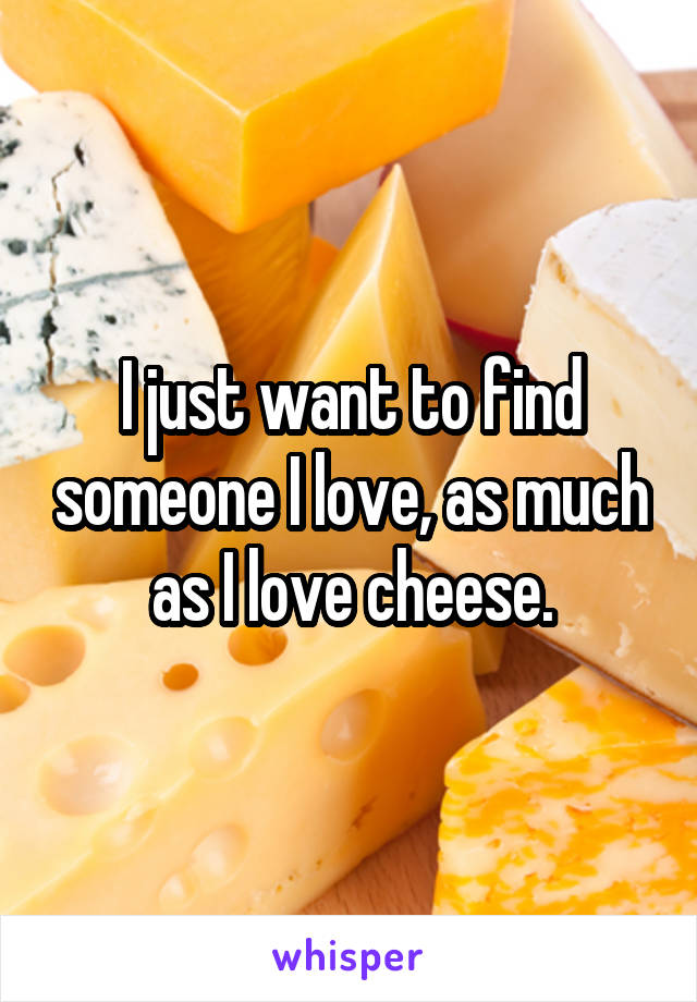 I just want to find someone I love, as much as I love cheese.