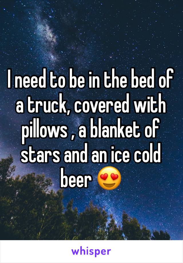 I need to be in the bed of a truck, covered with pillows , a blanket of stars and an ice cold beer 😍