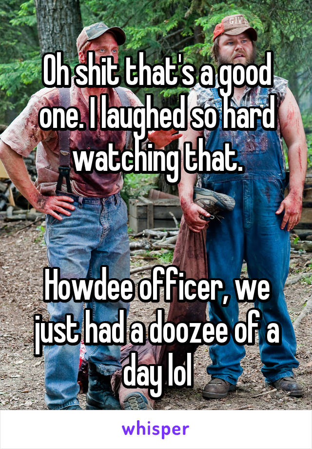 Oh shit that's a good one. I laughed so hard watching that.


Howdee officer, we just had a doozee of a day lol