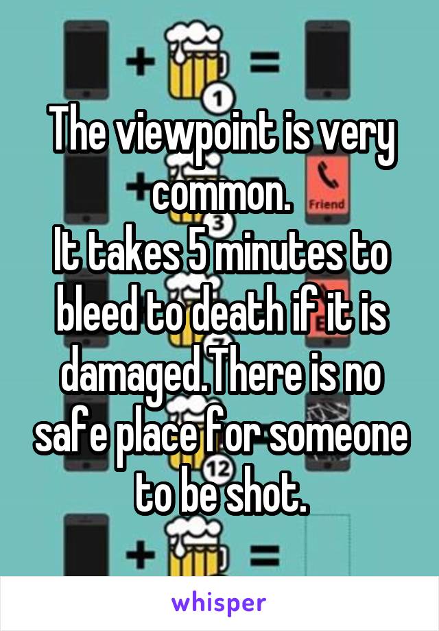 The viewpoint is very common.
It takes 5 minutes to bleed to death if it is damaged.There is no safe place for someone to be shot.