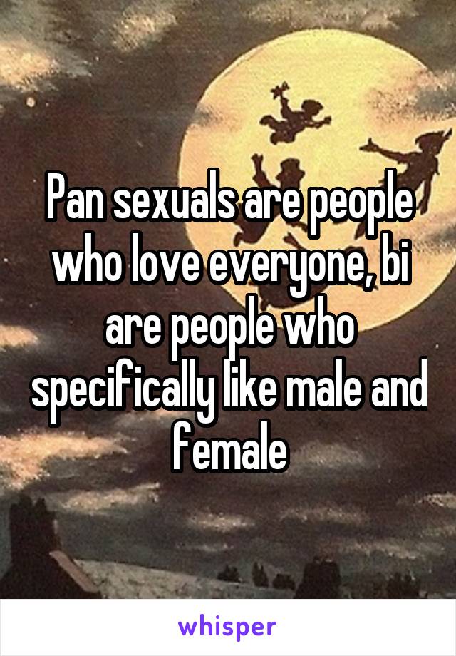 Pan sexuals are people who love everyone, bi are people who specifically like male and female