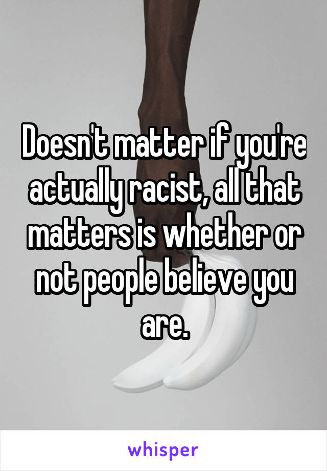 Doesn't matter if you're actually racist, all that matters is whether or not people believe you are.