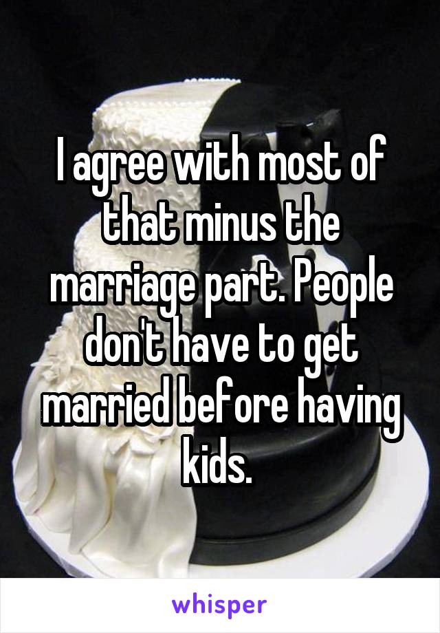 I agree with most of that minus the marriage part. People don't have to get married before having kids. 