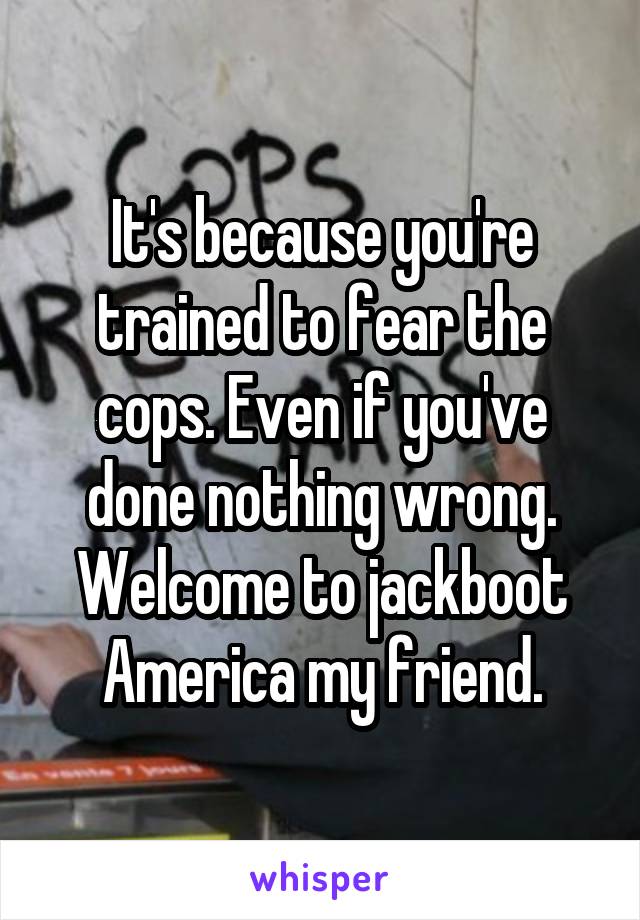 It's because you're trained to fear the cops. Even if you've done nothing wrong. Welcome to jackboot America my friend.