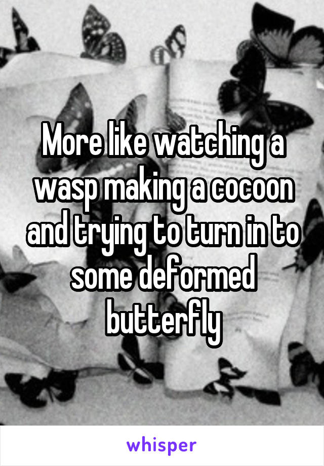 More like watching a wasp making a cocoon and trying to turn in to some deformed butterfly