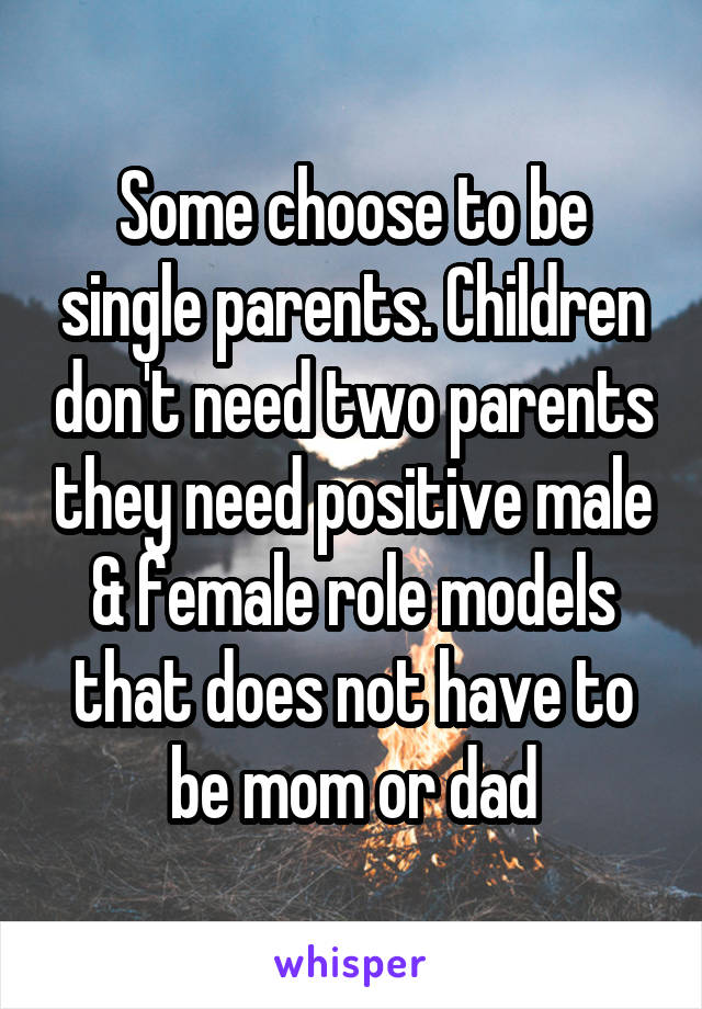 Some choose to be single parents. Children don't need two parents they need positive male & female role models that does not have to be mom or dad
