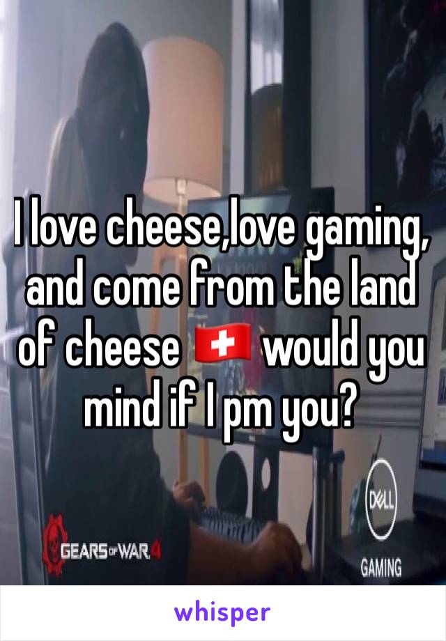 I love cheese,love gaming, and come from the land of cheese 🇨🇭 would you mind if I pm you?