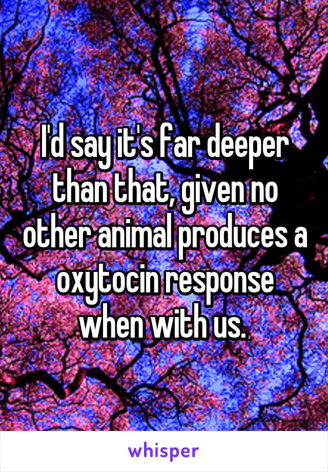 I'd say it's far deeper than that, given no other animal produces a oxytocin response when with us. 