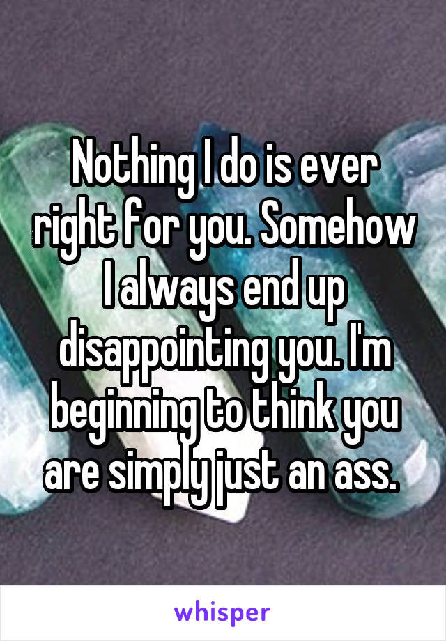 Nothing I do is ever right for you. Somehow I always end up disappointing you. I'm beginning to think you are simply just an ass. 
