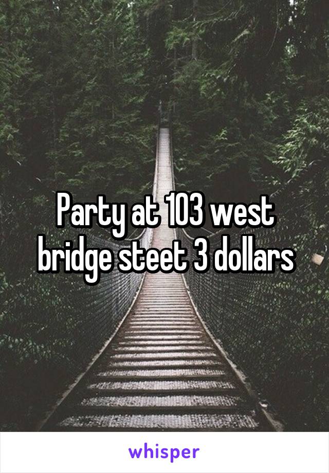 Party at 103 west bridge steet 3 dollars