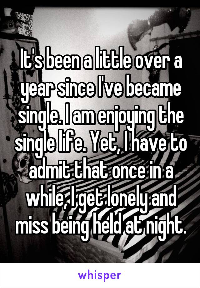 It's been a little over a year since I've became single. I am enjoying the single life. Yet, I have to admit that once in a while, I get lonely and miss being held at night.