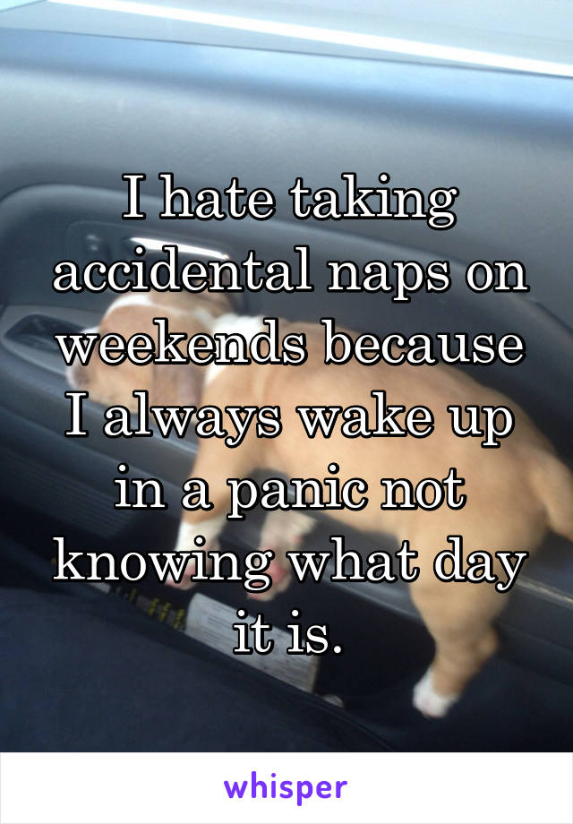 I hate taking accidental naps on weekends because I always wake up in a panic not knowing what day it is.