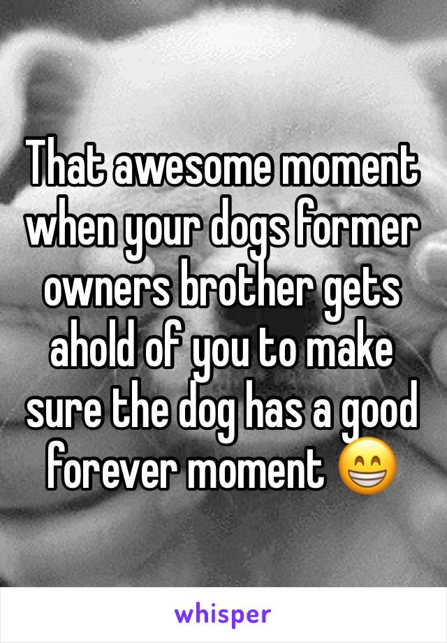 That awesome moment when your dogs former owners brother gets ahold of you to make sure the dog has a good forever moment 😁