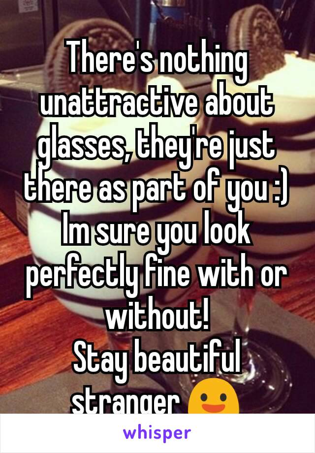 There's nothing unattractive about glasses, they're just there as part of you :)
Im sure you look perfectly fine with or without!
Stay beautiful stranger 😃