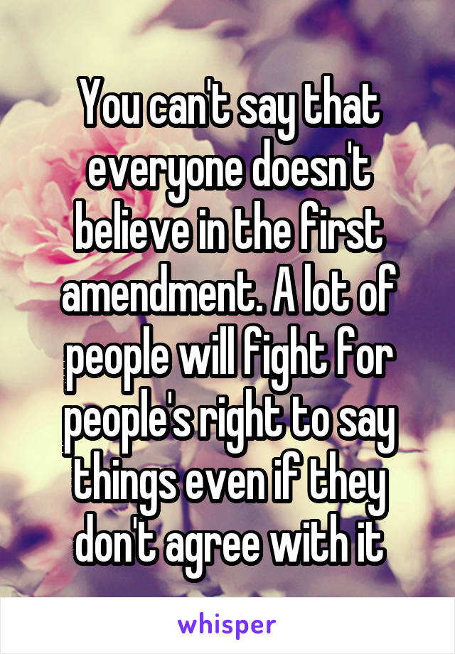 You can't say that everyone doesn't believe in the first amendment. A lot of people will fight for people's right to say things even if they don't agree with it