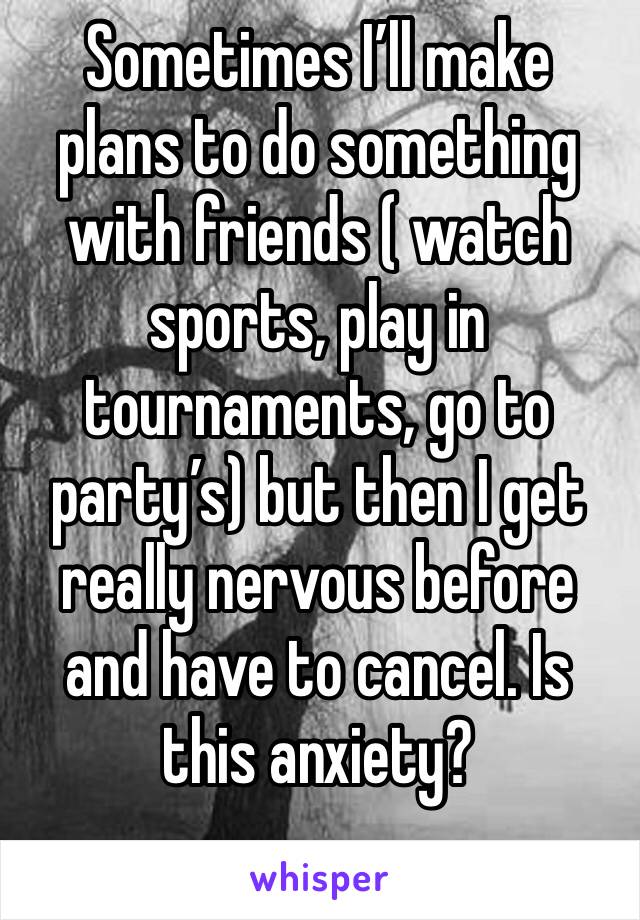 Sometimes I’ll make plans to do something with friends ( watch sports, play in tournaments, go to party’s) but then I get really nervous before and have to cancel. Is this anxiety?
