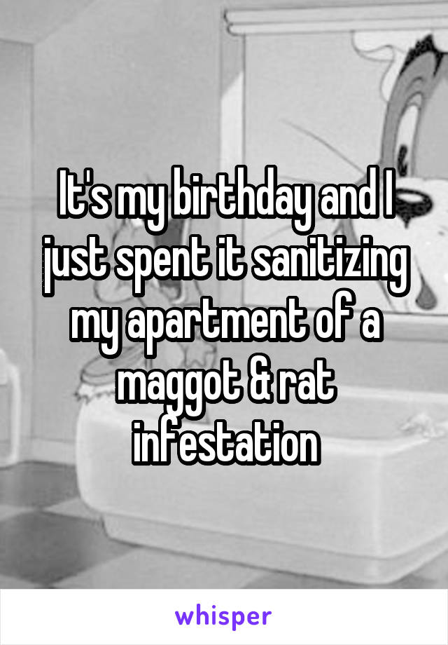 It's my birthday and I just spent it sanitizing my apartment of a maggot & rat infestation