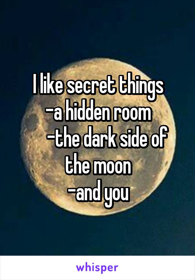 I like secret things
-a hidden room
     -the dark side of the moon
-and you