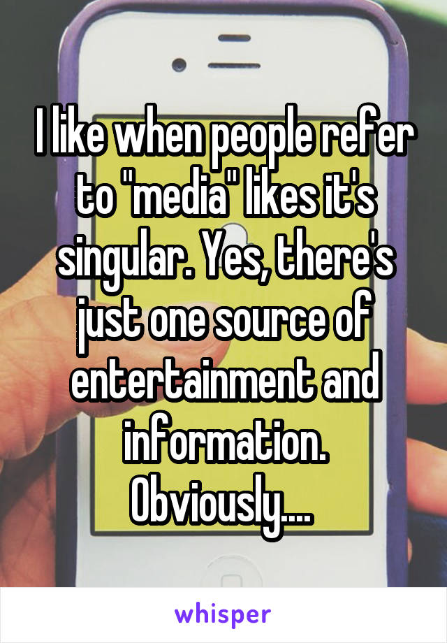 I like when people refer to "media" likes it's singular. Yes, there's just one source of entertainment and information. Obviously.... 