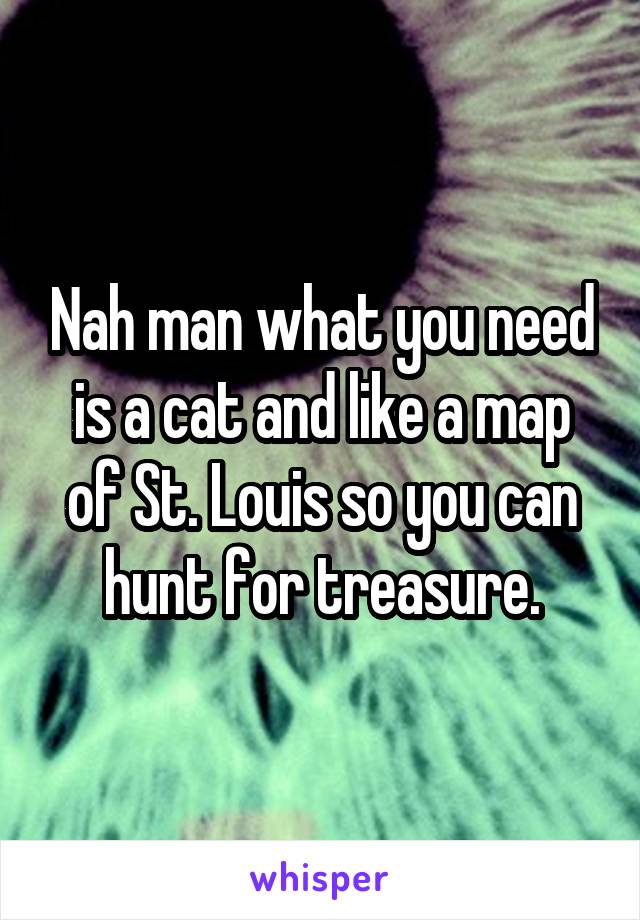 Nah man what you need is a cat and like a map of St. Louis so you can hunt for treasure.