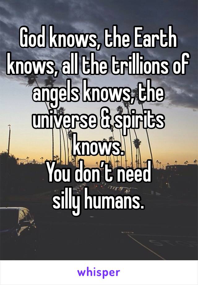God knows, the Earth knows, all the trillions of angels knows, the universe & spirits knows. 
You don’t need silly humans. 