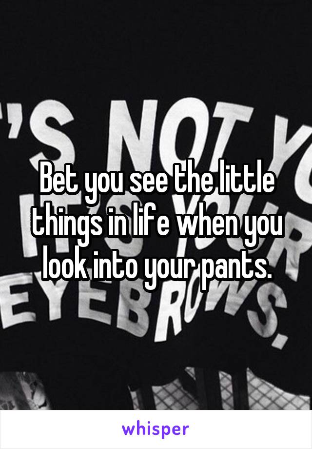 Bet you see the little things in life when you look into your pants.