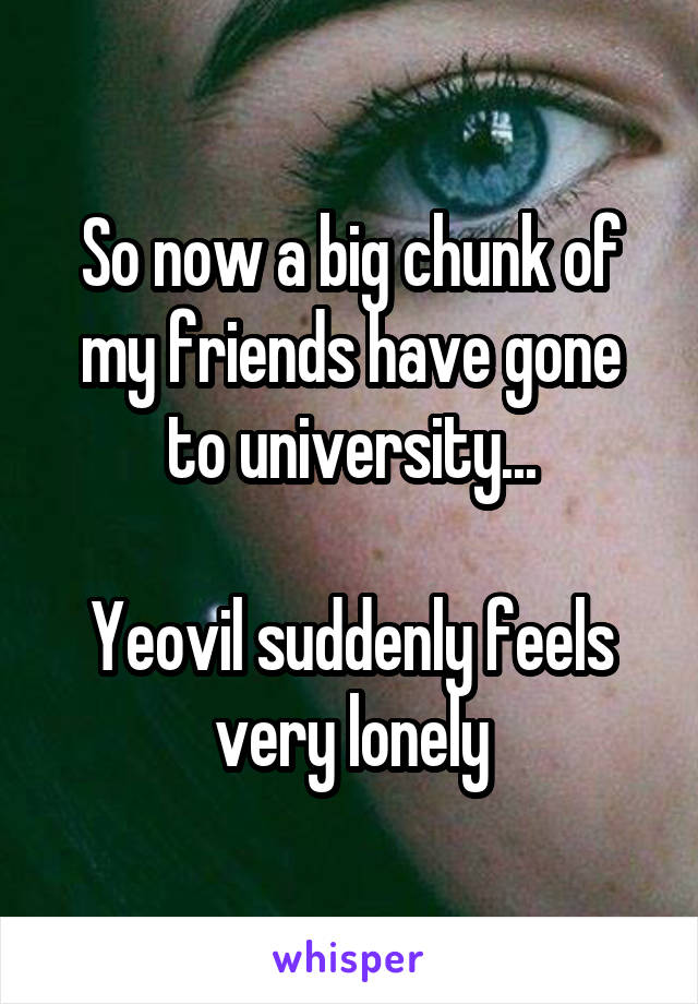 So now a big chunk of my friends have gone to university...

Yeovil suddenly feels very lonely