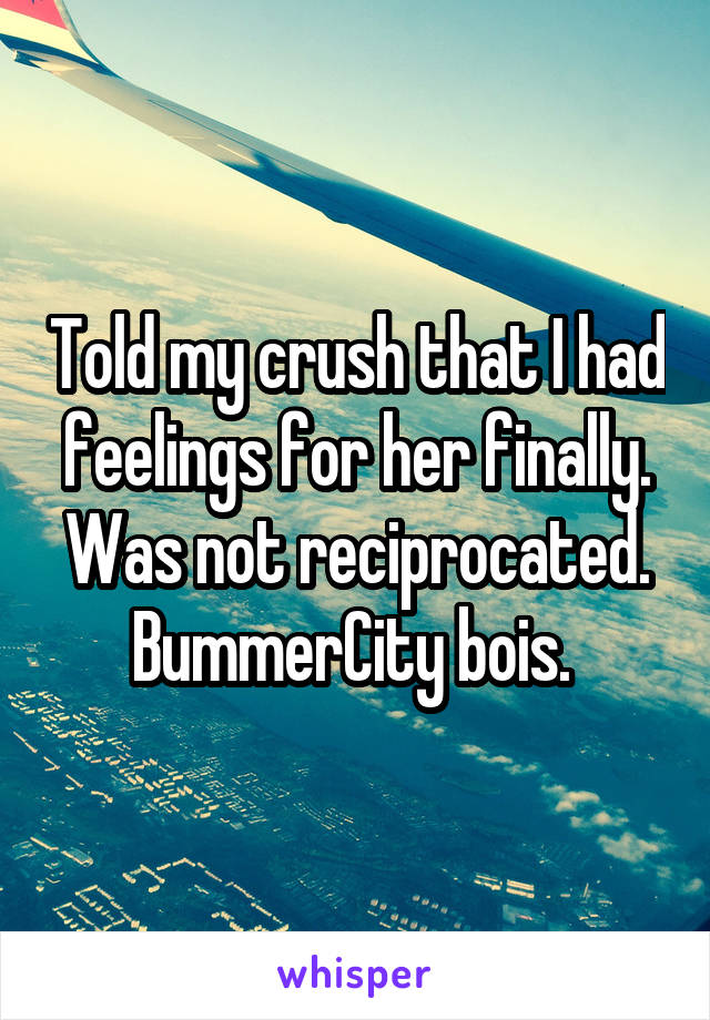 Told my crush that I had feelings for her finally. Was not reciprocated. BummerCity bois. 