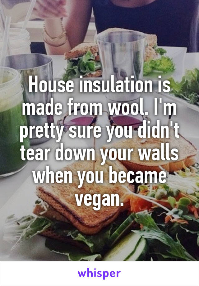 House insulation is made from wool. I'm pretty sure you didn't tear down your walls when you became vegan.