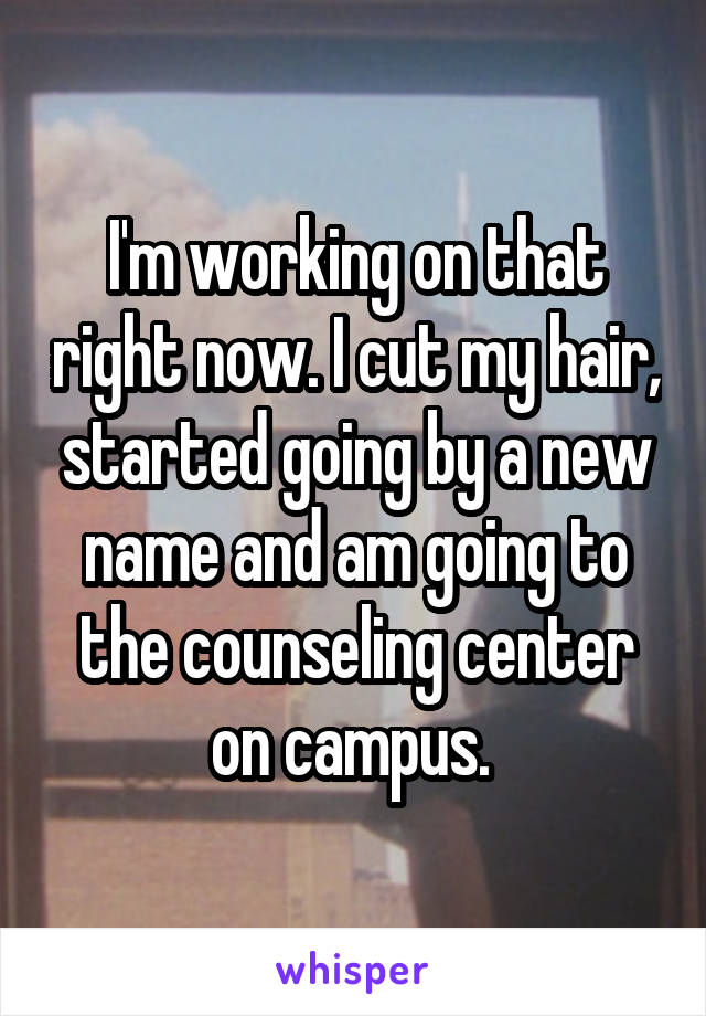 I'm working on that right now. I cut my hair, started going by a new name and am going to the counseling center on campus. 