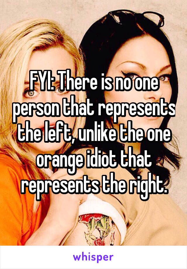 FYI: There is no one person that represents the left, unlike the one orange idiot that represents the right.