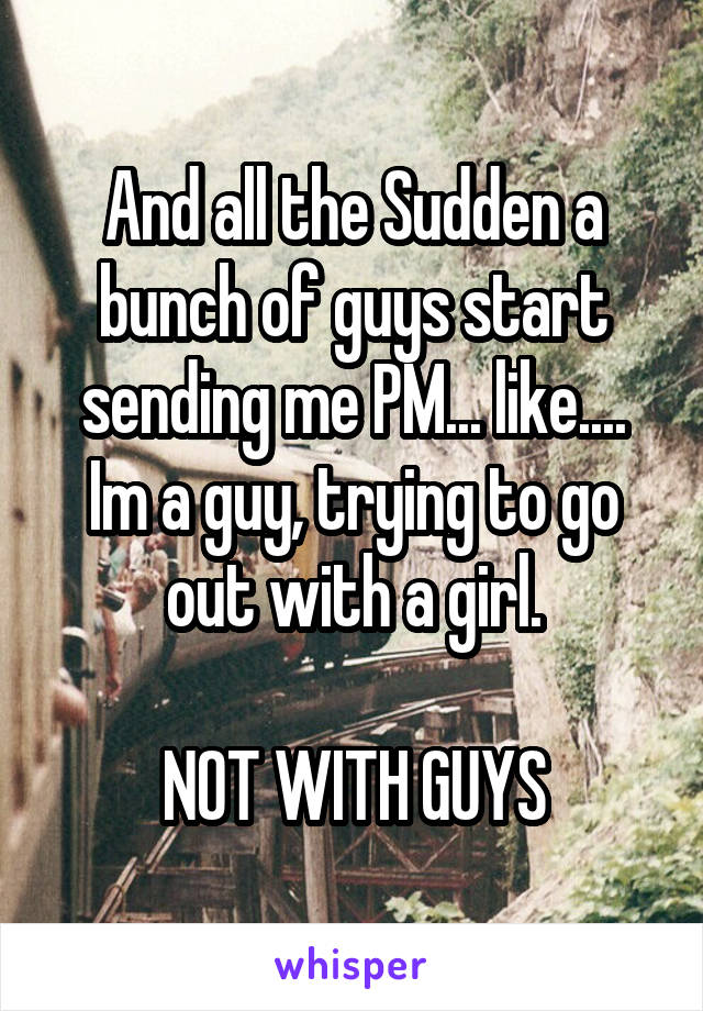 And all the Sudden a bunch of guys start sending me PM... like.... Im a guy, trying to go out with a girl.

NOT WITH GUYS