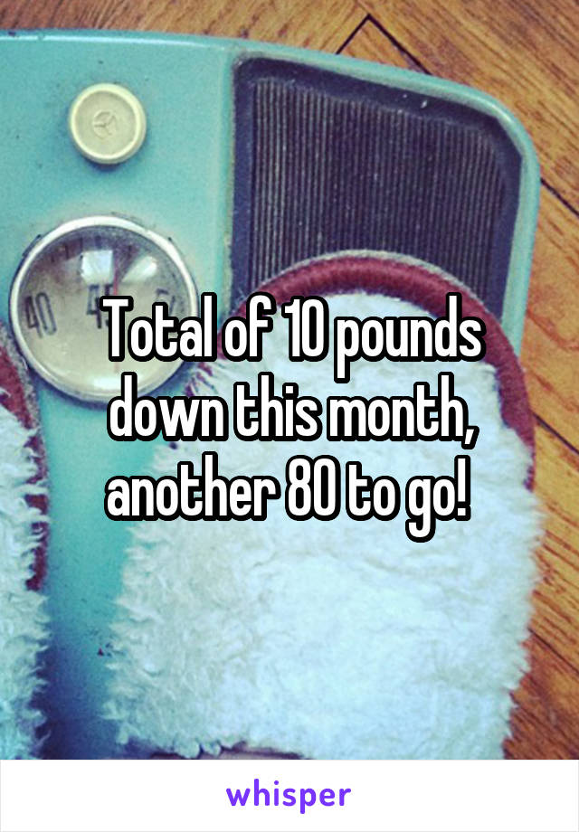 Total of 10 pounds down this month, another 80 to go! 
