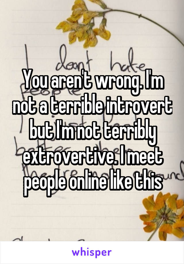 You aren't wrong. I'm not a terrible introvert but I'm not terribly extrovertive. I meet people online like this