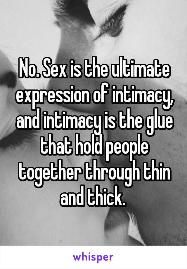 No. Sex is the ultimate expression of intimacy, and intimacy is the glue that hold people together through thin and thick. 