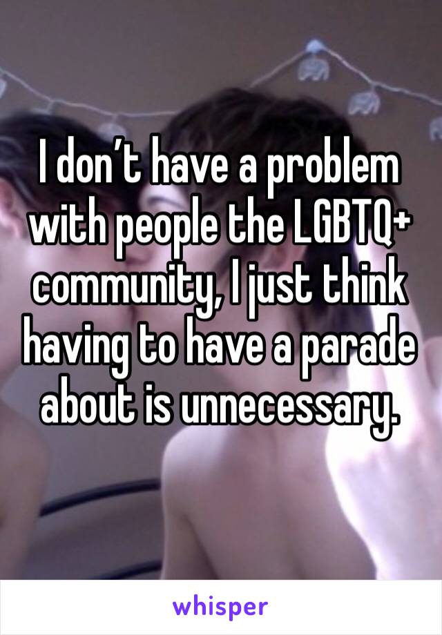I don’t have a problem with people the LGBTQ+ community, I just think having to have a parade about is unnecessary.