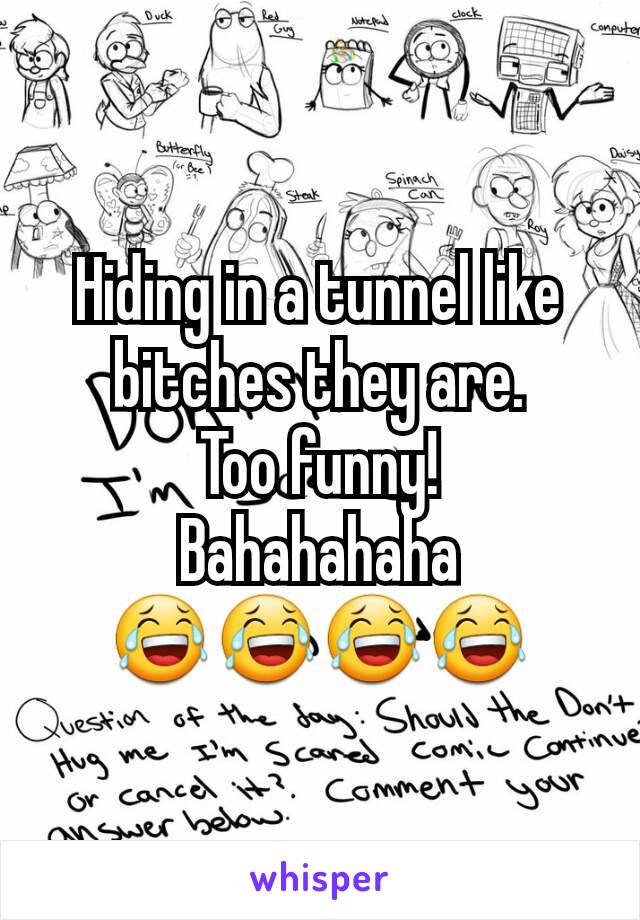 Hiding in a tunnel like bitches they are.
Too funny!
Bahahahaha
😂😂😂😂