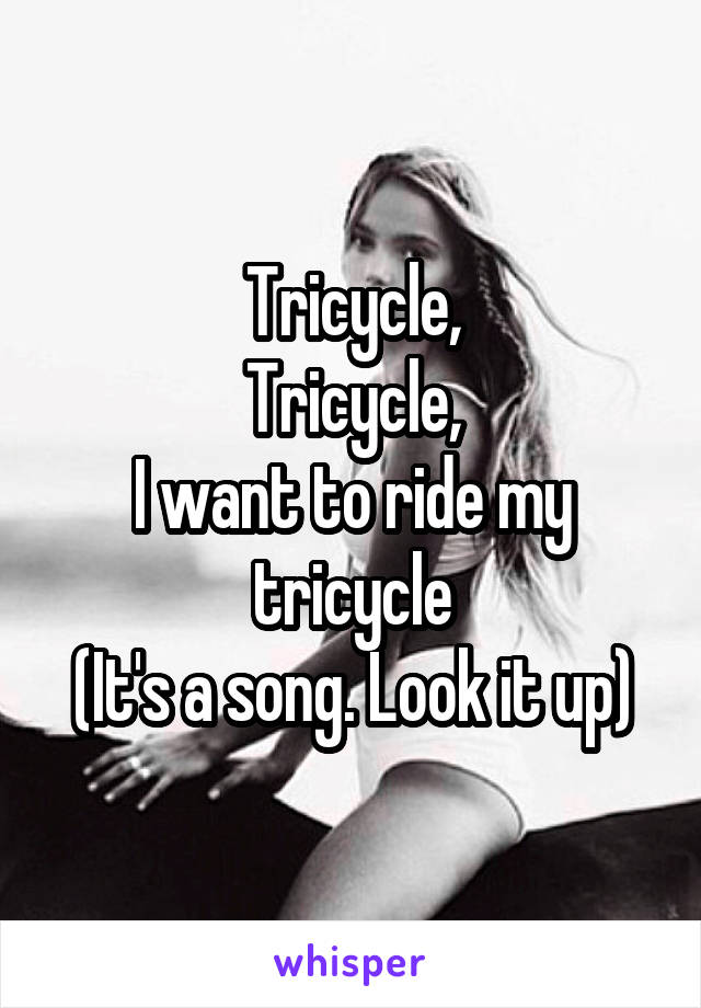 Tricycle,
Tricycle,
I want to ride my tricycle
(It's a song. Look it up)